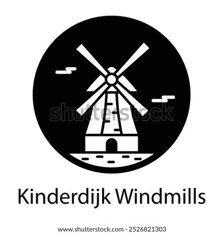 Kinderdijk windmills icon in filled style 