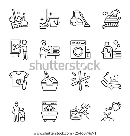 Collection of Linear Style Household Chores Icons 

