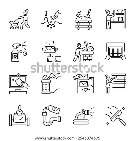 Bundle of Linear Style Cleaning Icons 

