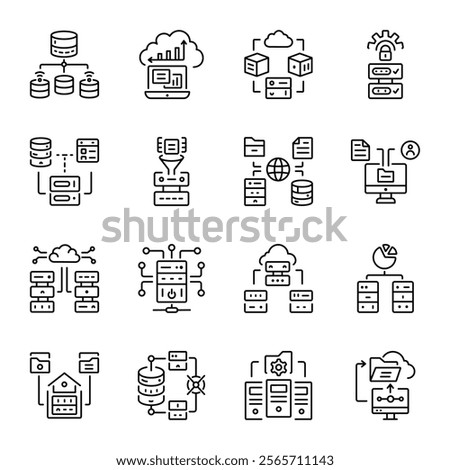 Collection of Database Integration Line Icons 

