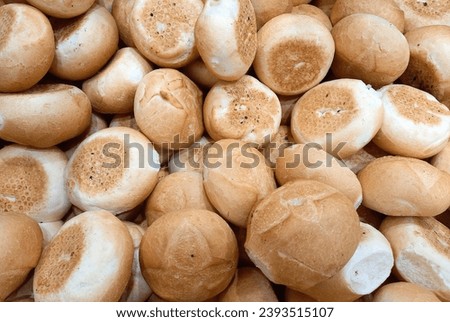 Image, Stock Photo Bread buns baked and raw dough balls isolated on purple dough. Making of burger buns