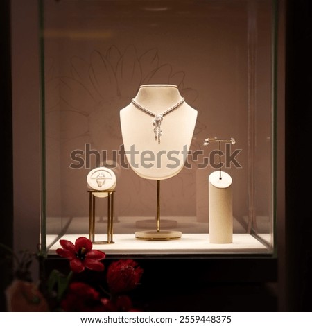 Similar – Image, Stock Photo Elegant earring in the glass with roses and rose petals