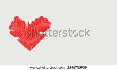 Heart shape on pink paper background with the message Two hearts, one soul, endless love. Love, romance and relationship. 3D rendering.