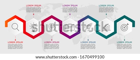 Business infographic Vector with 7 steps. Used for presentation,information,education,connection,marketing,
project,strategy,technology,learn,brainstorm,creative,growth,abstract,stairs,idea,text,work.