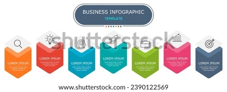 Business infographic Vector with 7 steps. Used for presentation,information,education,connection,marketing,
project,strategy,technology,learn,brainstorm,creative,growth,abstract,stairs,idea,text,work.