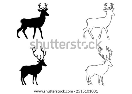 Black deer silhouette,vector and stock collection design.