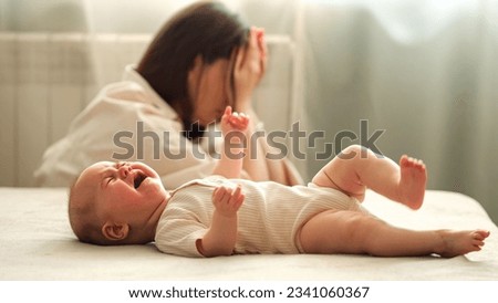 Similar – Image, Stock Photo Baby Girl Crying in Front of Food Bowl