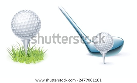 Golf ball and stick for golf sport isolated icons 