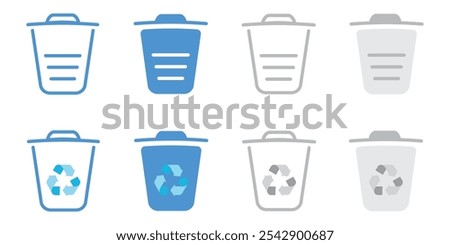 Trash Bin, Recycling icon logo and Delete icons UI Design vector set