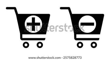 Shopping cart plus minus icon set vector Illustration