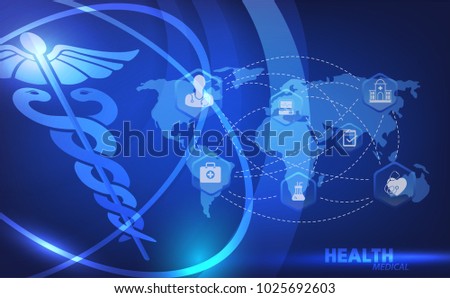 Abstract timeline science technology medical health care concept blue background with icons health and map.vector illustration