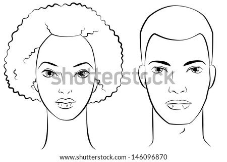 Ink Drawing Of African Female And Male Faces Stock Vector Illustration ...