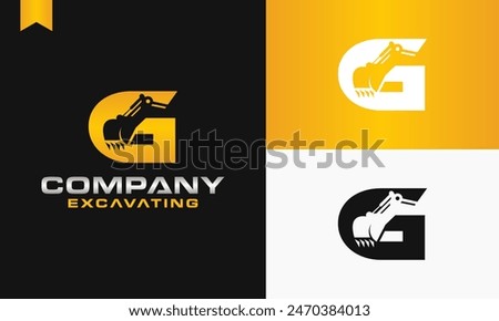 excavator letter G logo design excavating vector template illustration