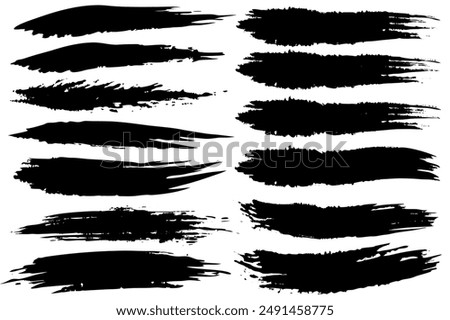 Black brush strokes on a white background create a set