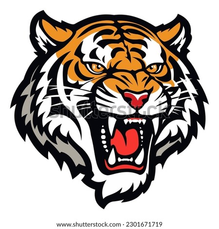 Tiger logo. Angry tiger roar vector art isolated on white background, vector illustration. Tiger head mascot team logo