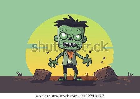 Halloween. Vector illustration of cartoon zombie. Zombies on the background of the moon.