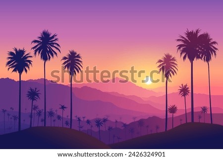 Similar – Image, Stock Photo Silhouettes of palms against sunset sky on beach