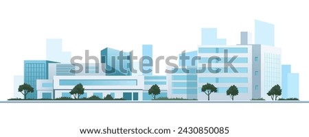 Complex of modern buildings, a hospital, an office center, a shopping center or a government agency. Multi-storey buildings. Cityscape.