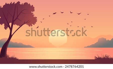 Similar – Image, Stock Photo Sunset at the river Ems