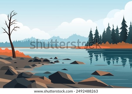 Similar – Image, Stock Photo Autumn landscape with lake and forest