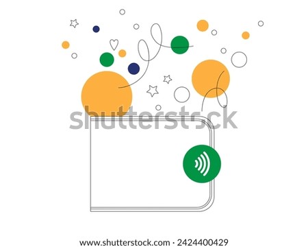 Illustration of the smart wallet with the with contactless payment icon and circle funny design