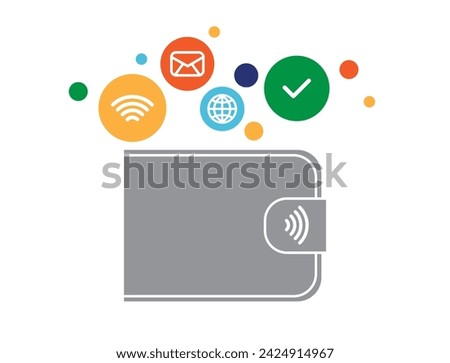 Illustration of the smart wallet with the with contactless payment icons
