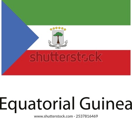 The national flag of Equatorial Guinea. It features green, red, blue, white, and yellow colors