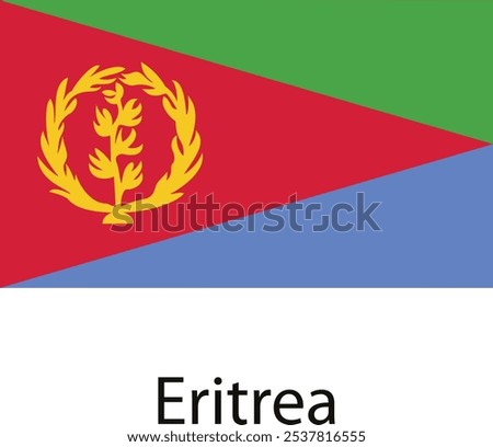 The flag of Eritrea, a red, green and blue flag with a golden olive branch and leaves in a circle.