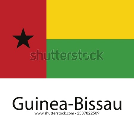 The national flag of Guinea-Bissau, featuring a red field with a black five-pointed star in the upper hoist-side corner, adjacent to a yellow band, followed by a green band at the bottom.