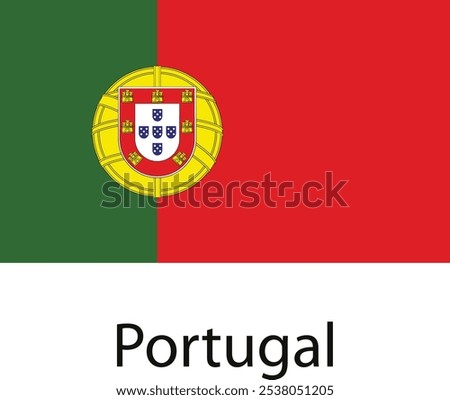 The national flag of Portugal features a green and red field with a gold armillary sphere in the center. The sphere, representing the Age of Discovery, symbolizes the country's maritime history.