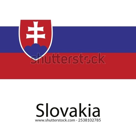 The national flag of Slovakia, featuring a white cross on a red shield, with three blue peaks representing the Tatras mountains, set on a horizontal tricolor of blue, white, and red.