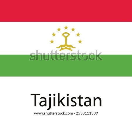 The flag of Tajikistan featuring a red, white, and green tricolor with a golden crown and seven stars in the middle.