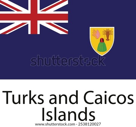 The national flag of Turks and Caicos Islands, featuring the Union Jack and a shield with a conch shell, lobster, and a green sprig.