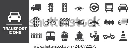 Transport Care Icons Set, Containing All Transport Icons Outlines, Vector Illustration Collection Editable eps10