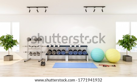 Modern gym interior with sport and fitness equipment, fitness center inteior, 3D Rendering