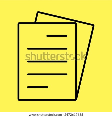 document paper icon, line vector isolated on yellow background. trendy and modern design