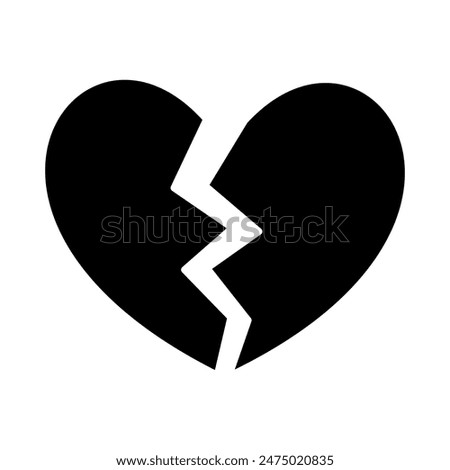 broken heart icon, silhouette vector isolated on white background. simple and modern design