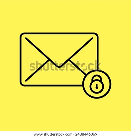 email locked icon, line vector isolated on yellow background. trendy and modern design