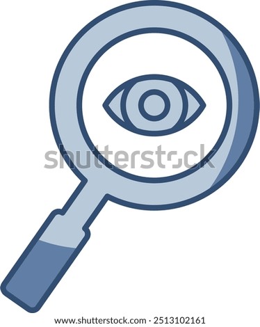 vector icon of magnifying glass and eye retina, transparent background. replaceable blue color design