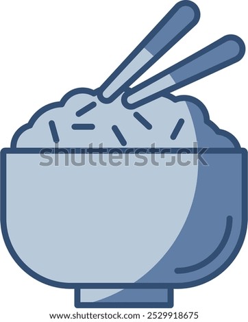 rice bowl and chopsticks filled vector icon transparent background. replaceable blue color design