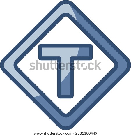 T intersection road sign vector icon transparent background. replaceable blue color design