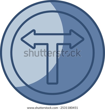 T intersection road sign vector icon transparent background. replaceable blue color design