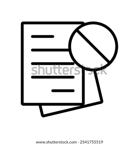 file icon not permitted, file document symbol prohibited, line vector isolated on white background. trendy and modern design