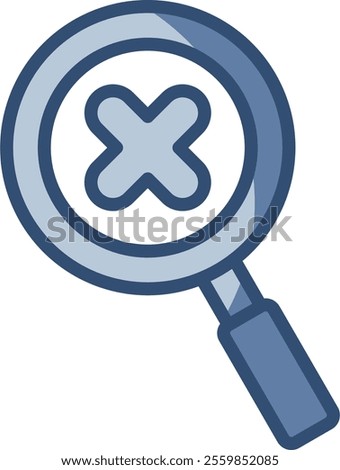 magnifying glass delete vector icon, transparent background. replaceable blue color design