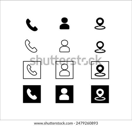 Time, date and address concept editable stroke outline icons set isolated on white background flat vector illustration