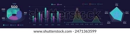 set of colorful dark cool pie chart, visual chart