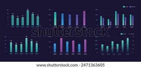 Colorful dark bar chart Neon Color, 3d Cylinder