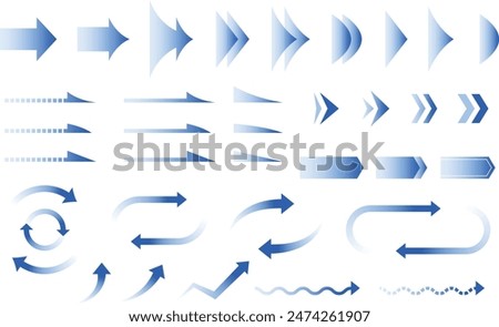 set of blue arrows designs, gradient color arrows for business reporting