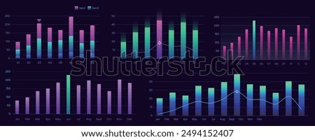 set of colorful cool data visual growth trend bar chart futuristic diagram