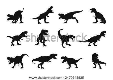 A vector collection of Tyrannosaurus rex silhouettes for artwork compositions.